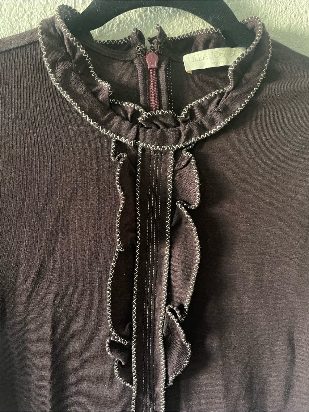 Ulla Johnson Plum Ruffle-Trim Long Sleeve 100% Wool Top - Picture 2 of 7